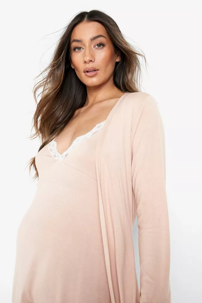 Maternity Lace Trim Nightgown And Robe