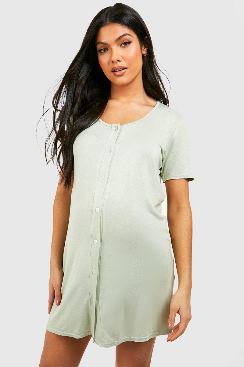 Maternity Light Green Button Front Nightgown