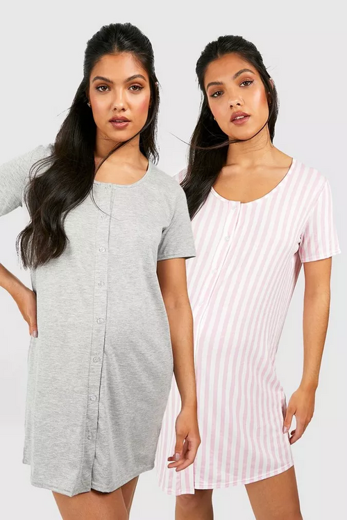 Maternity Button Front Nightgown Grey