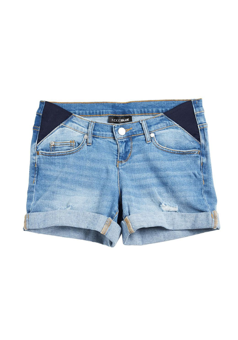 Maternity Destructed Denim Shorts with Side Panel Dossier Maternity