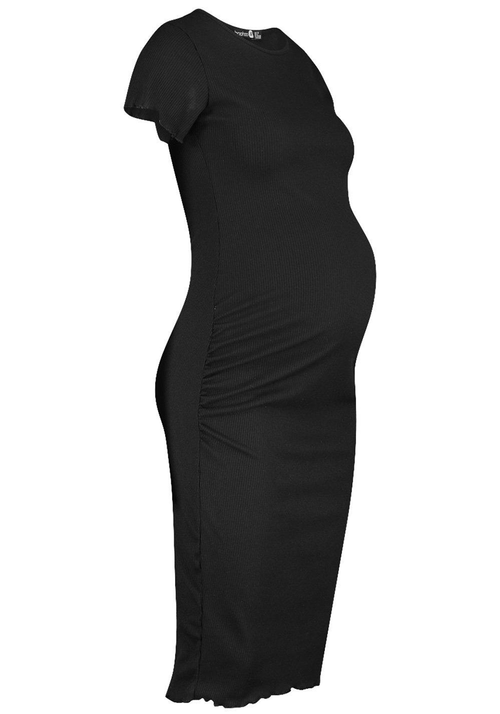 Maternity Lettuce Edge Mini Dress - Black