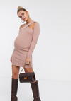 Maternity Cross Neck Knitted Mini Dress - Cappucino