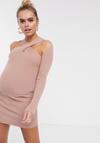 Maternity Cross Neck Knitted Mini Dress - Cappucino