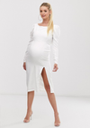 Maternity Long Sleeve Midi Dress with Open Back (White)