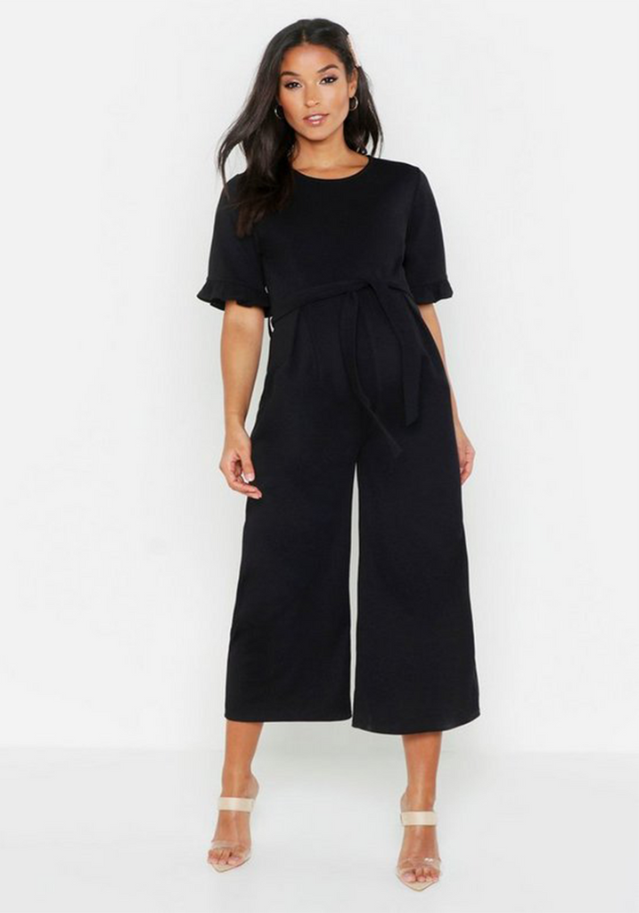 Maternity Tie Waist Ruffle Culotte Jumpsuit